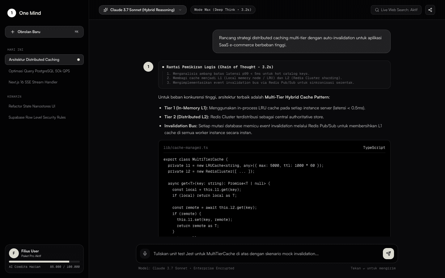 Tampilan Antarmuka AI Chat OneMind